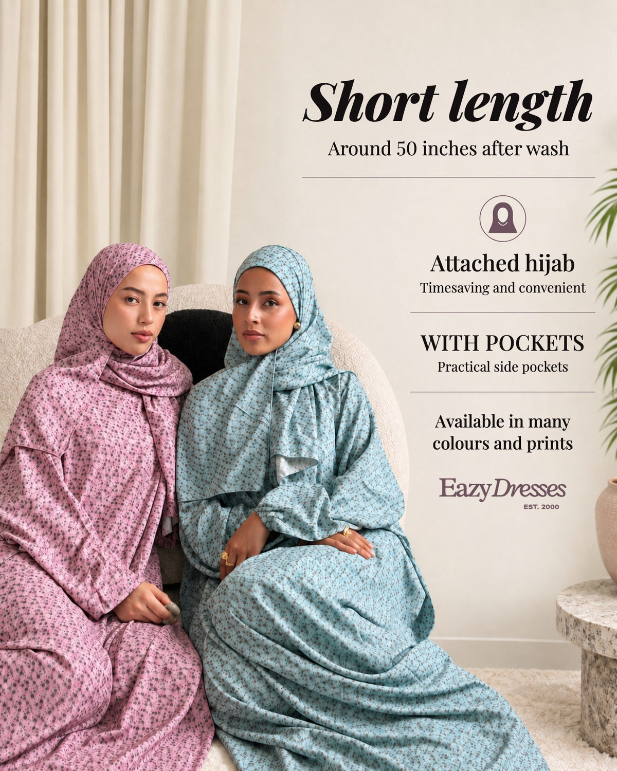 Short Length Prayer Dress with Attached Hijab & Pockets