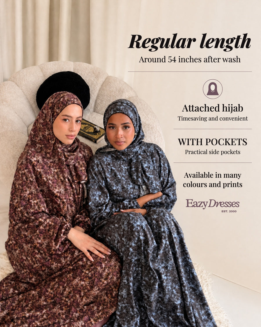 Regular Length Prayer Dress with Attached Hijab & Pockets