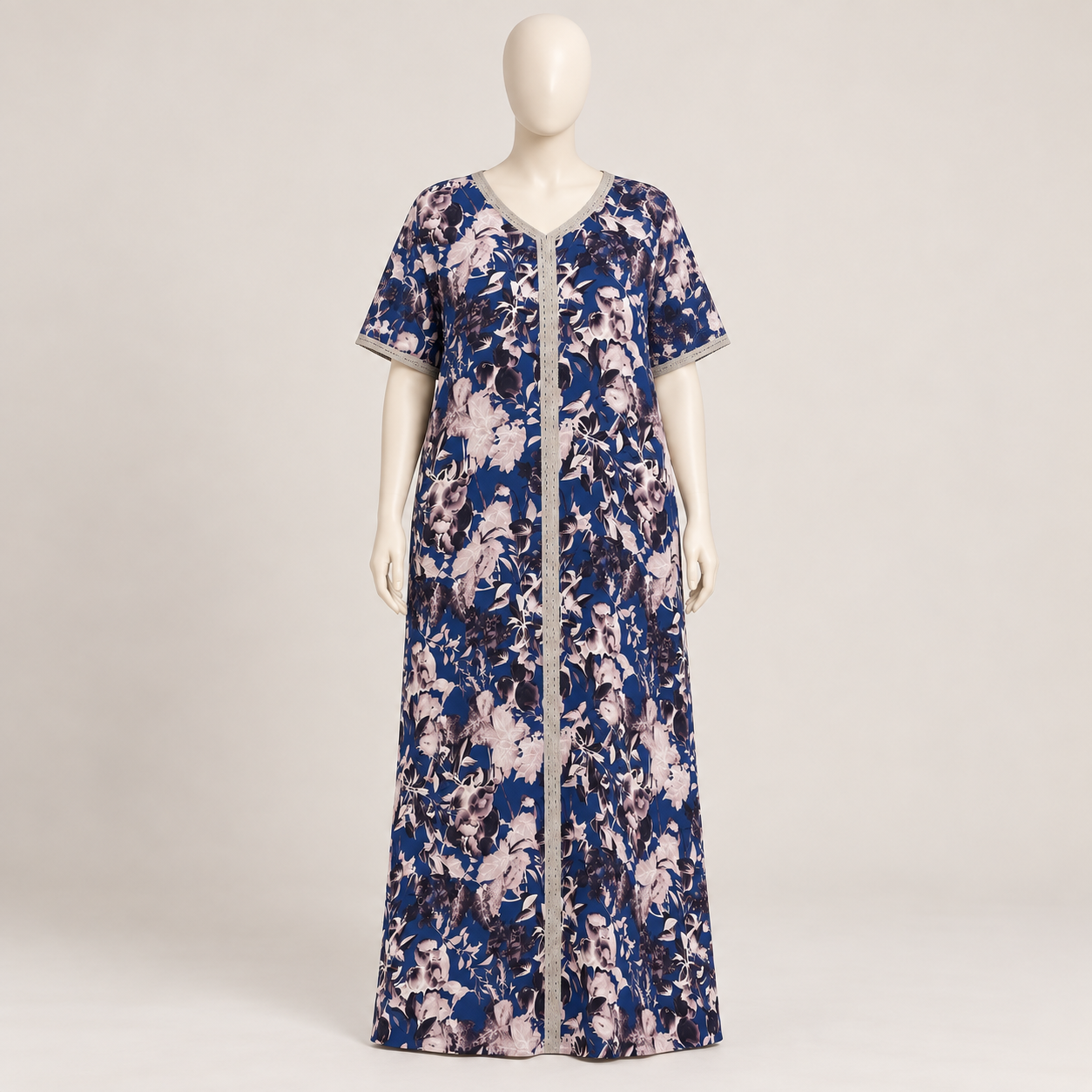 Retro Blue - Short Sleeve Plus Size maxi dress