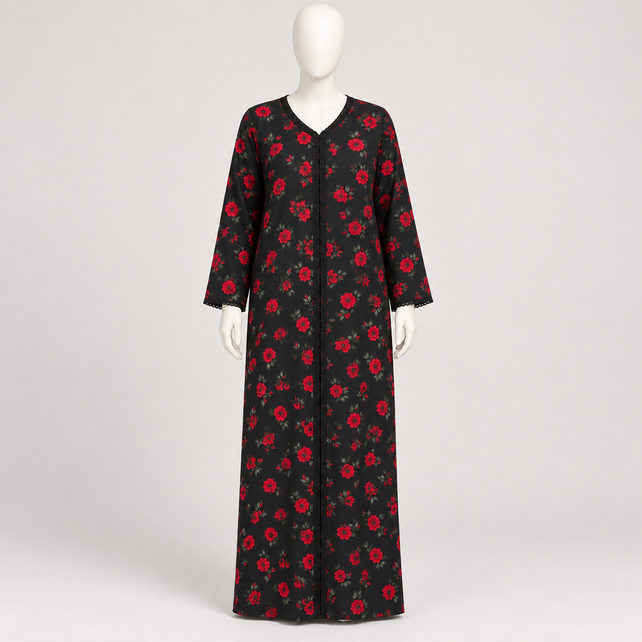 Red Rose - Long Sleeve Plus Size maxi dress