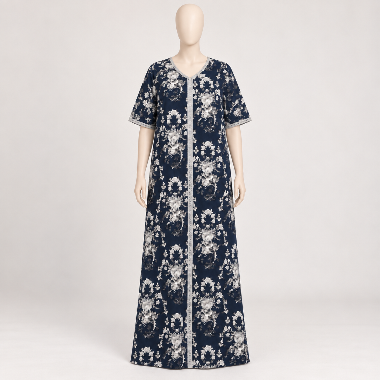 Navy Flower - Short Sleeve Plus Size maxi dress