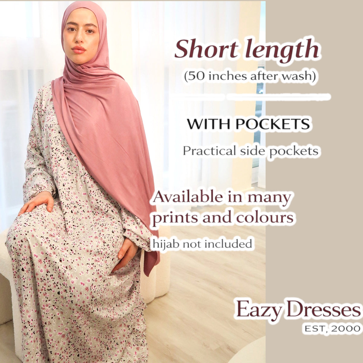 Short Length Abaya Dress with Pockets