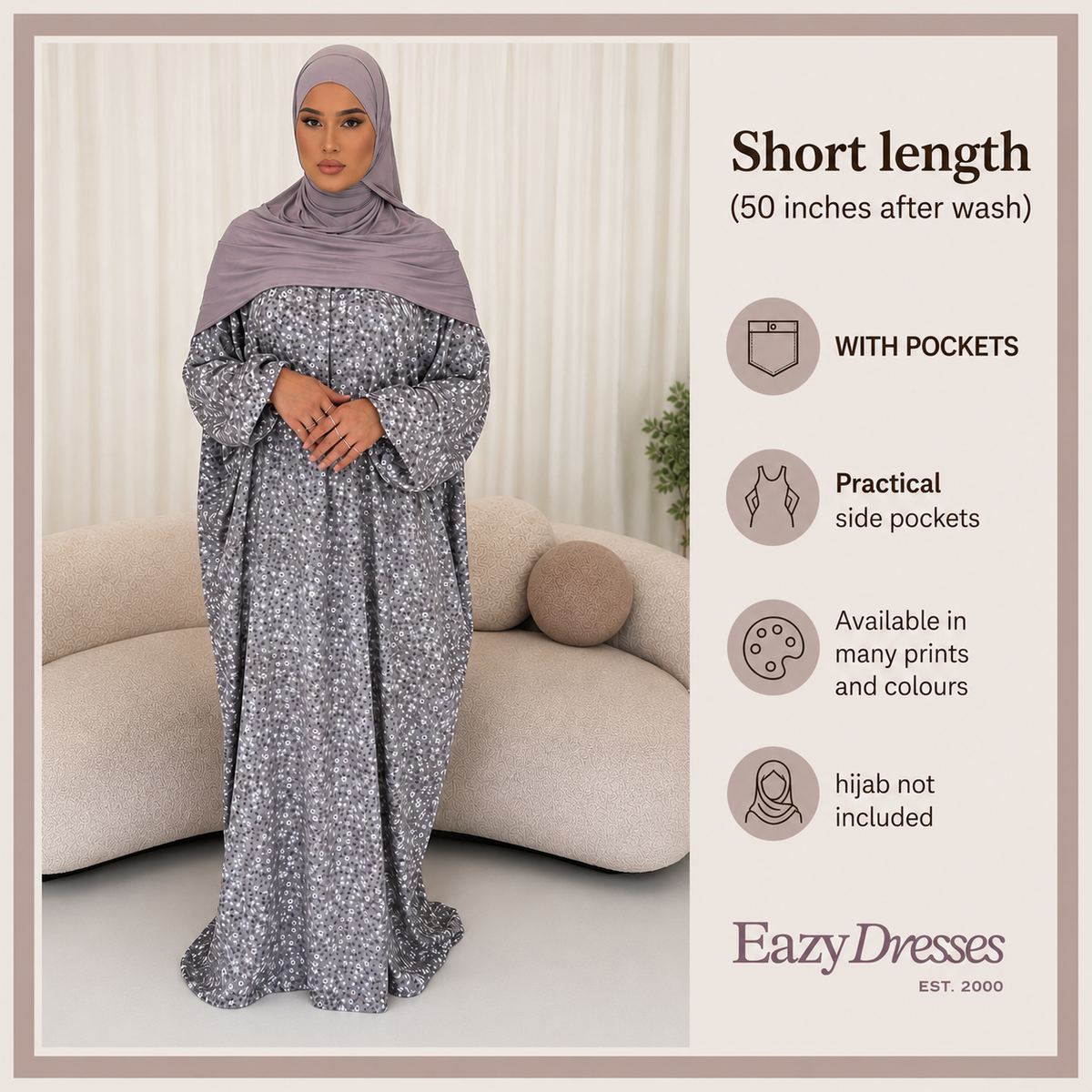 Short Length Abaya Dress with Pockets