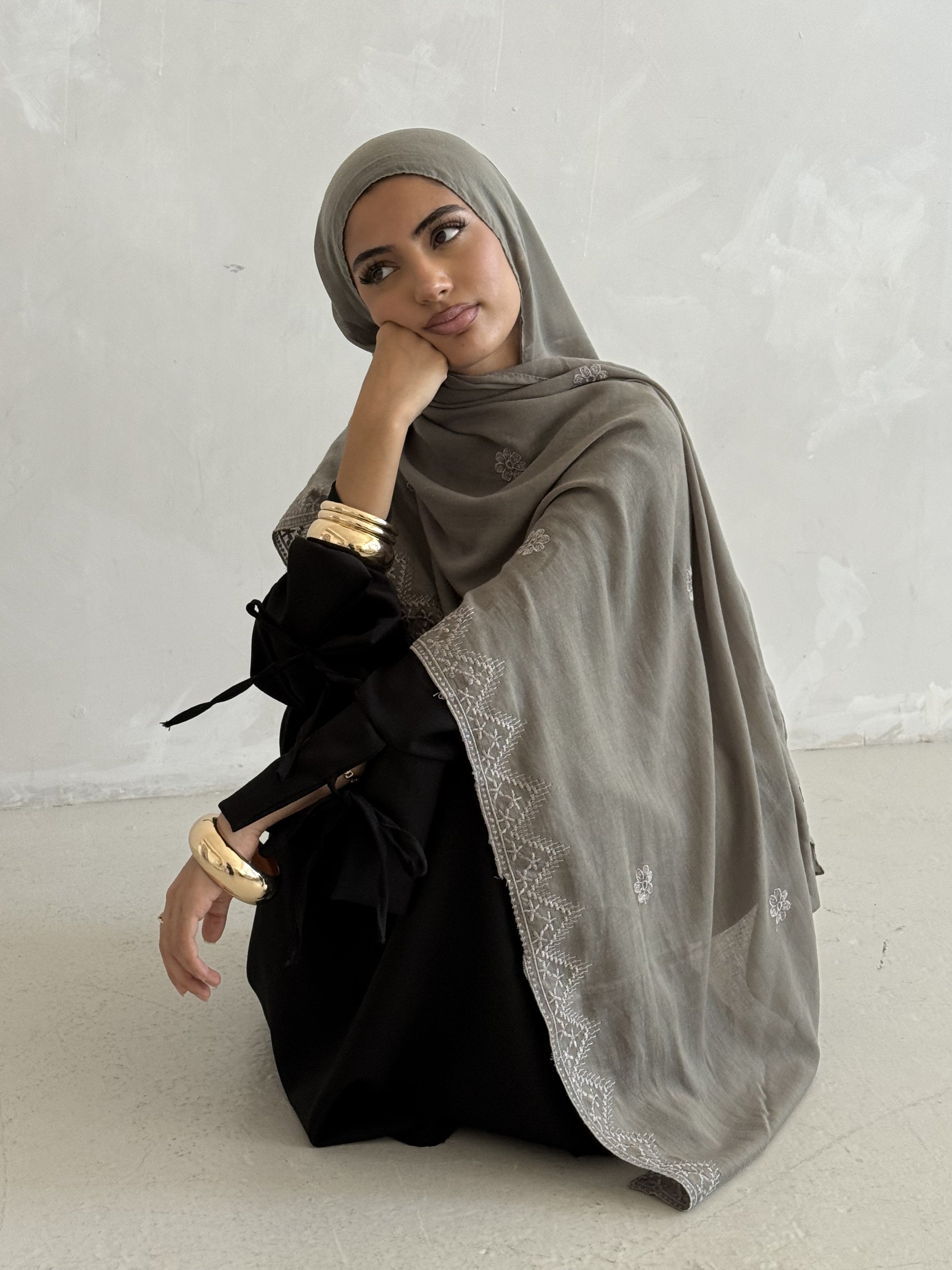 Luxury Turkish Embroidered Modal Hijab – Lightweight Large Premium Scarf