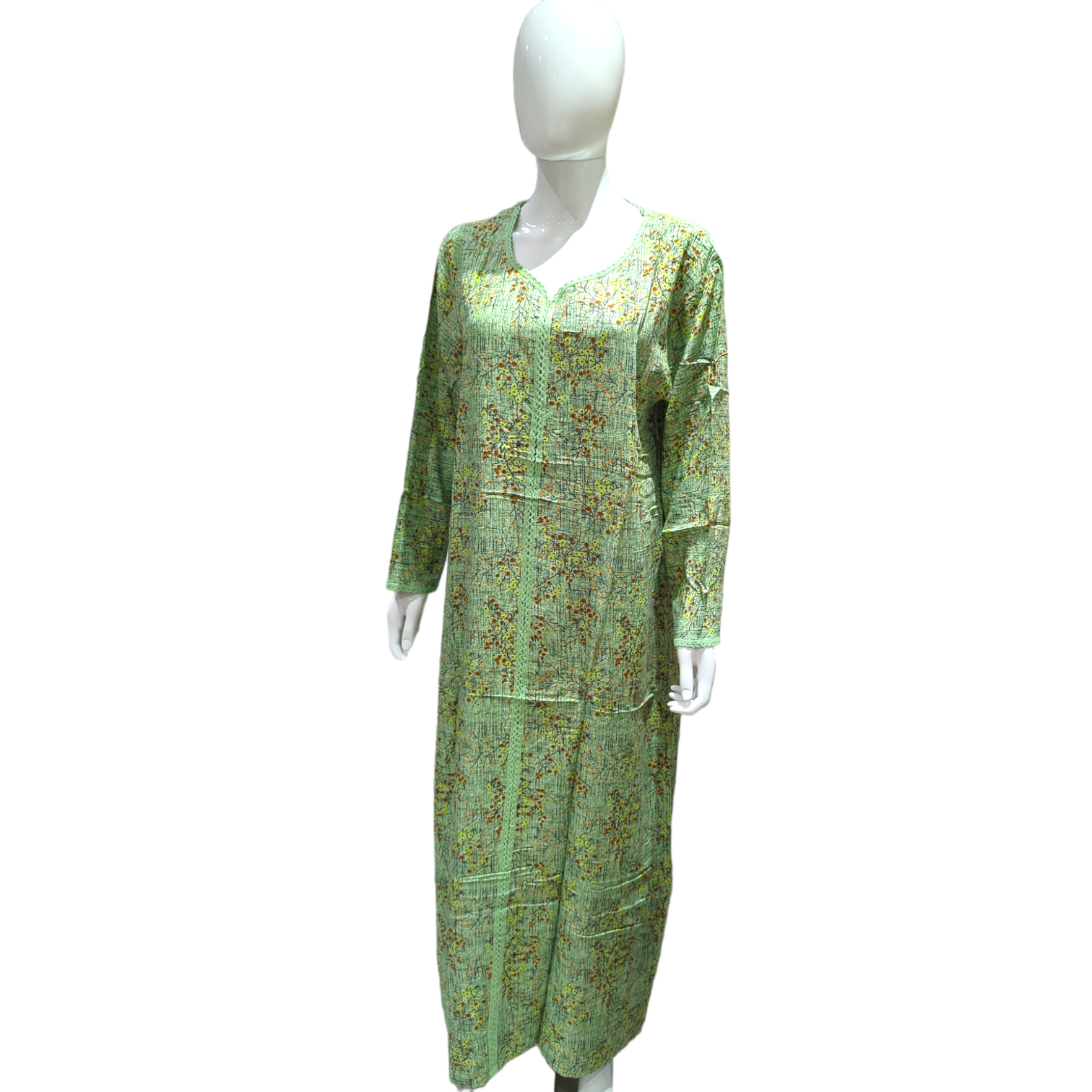 Mini Flowers Green - Long Sleeve maxi dress