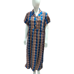 Load image into Gallery viewer, Blue Check - Short Sleeve - With Buttons maxi dress
