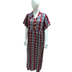 Load image into Gallery viewer, Maroon Check - Short Sleeve - With Buttons maxi dress
