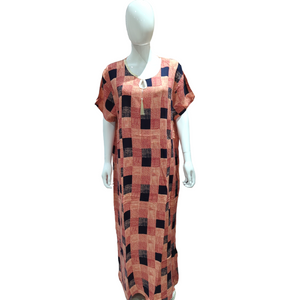 Moroccan Style Peach & Blue - Short Sleeve maxi dress