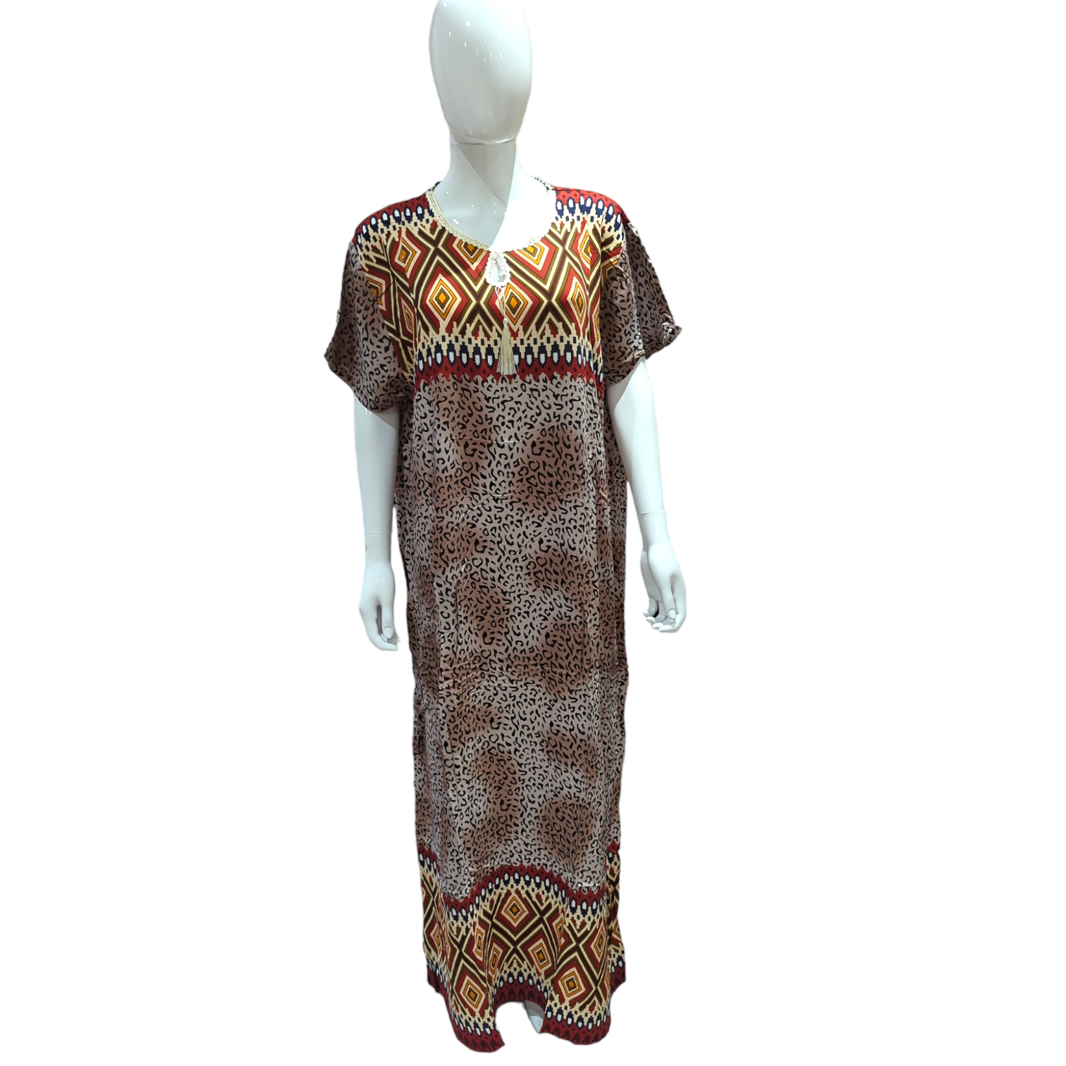 Moroccan Style Leopard Maroon - Short Sleeve maxi dress