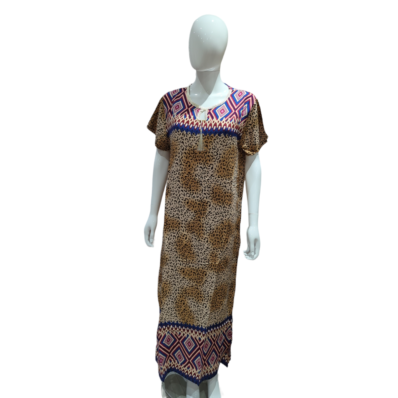 Moroccan Style Leopard Blue - Short Sleeve maxi dress