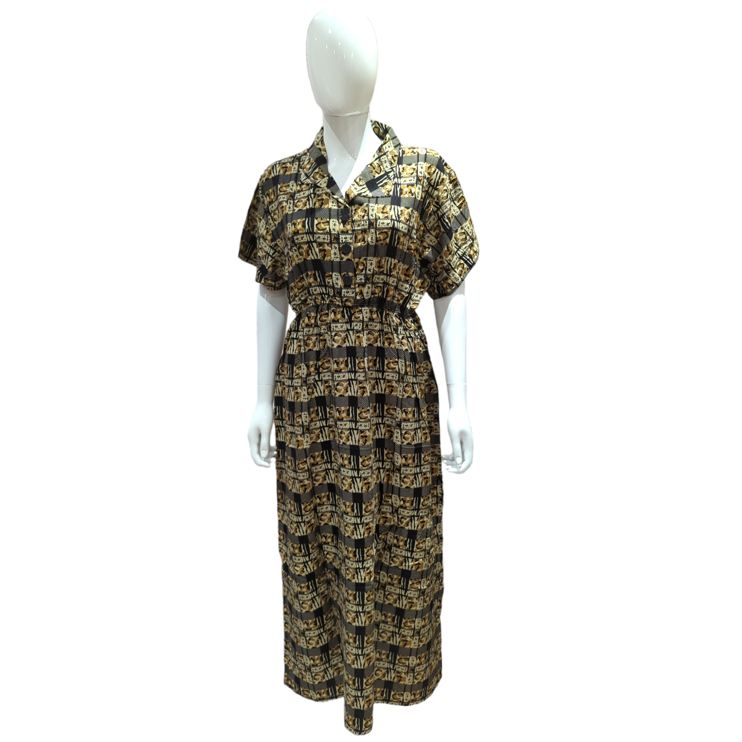 Wild Beige - Short Sleeve - With Buttons & Elasticated Waist maxi dress