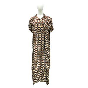 Maroon Check - Short Sleeve - With Buttons & Elasticated Waist maxi dress