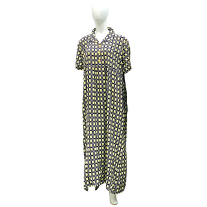 Beige Check - Short Sleeve - With Buttons & Elasticated Waist maxi dress