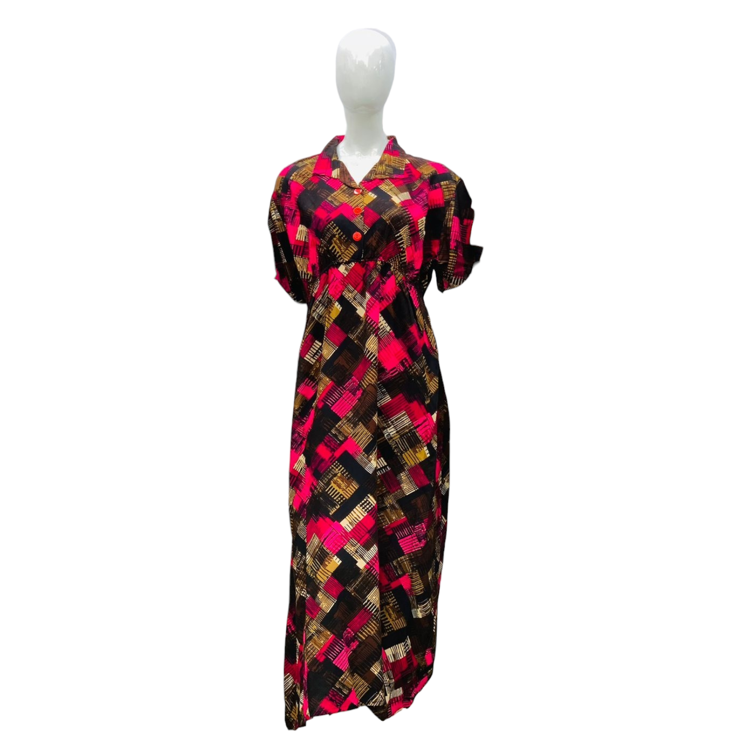 Autumn Pink - Short Sleeve -  With Buttons & Elasticated Waist maxi dress