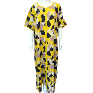 Yellow Dimensions - PLUS SIZE - Short Sleeve maxi dress