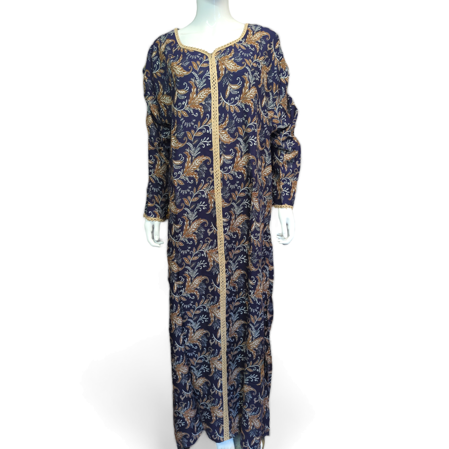 Blue and Brown -  Long Sleeve PLUS SIZE maxi dress