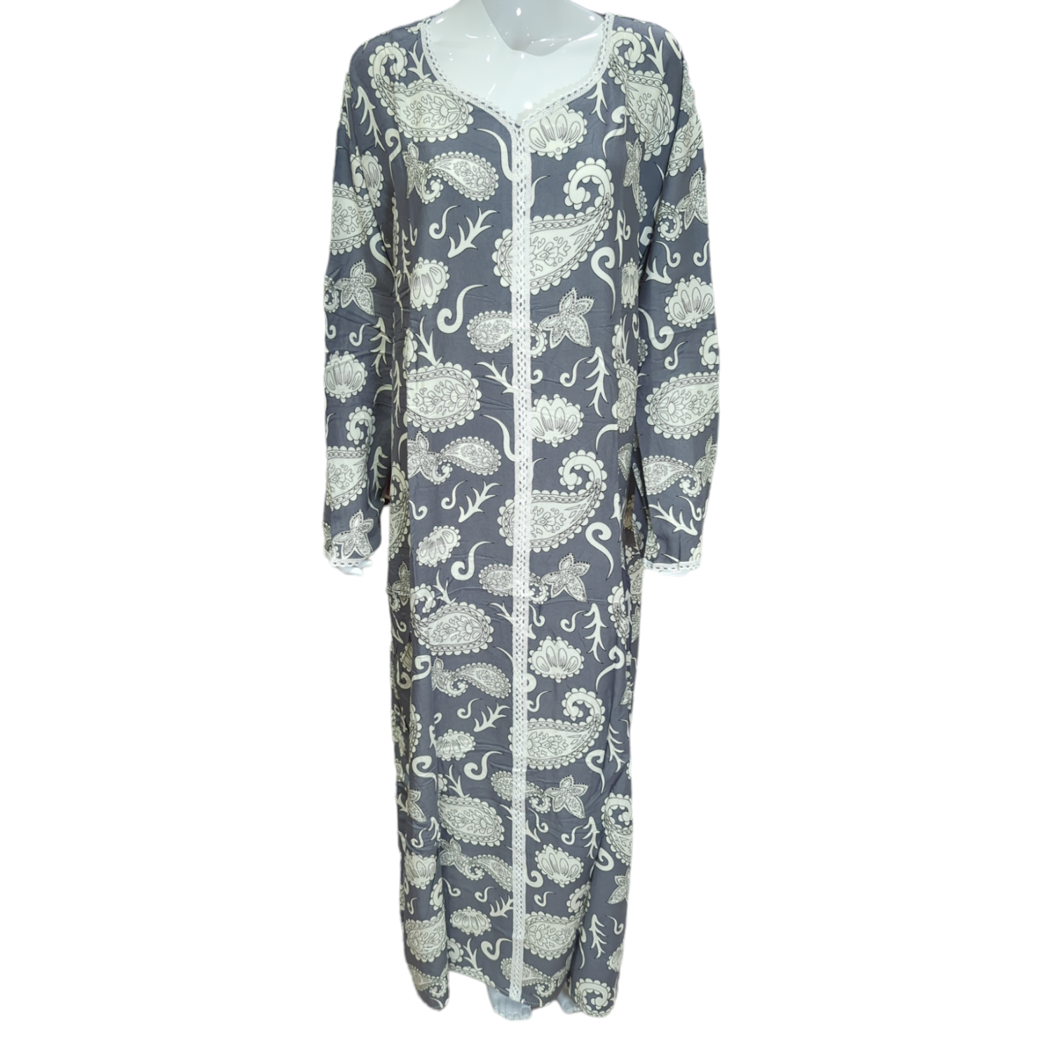 Grey Print -  Long Sleeve PLUS SIZE maxi dress