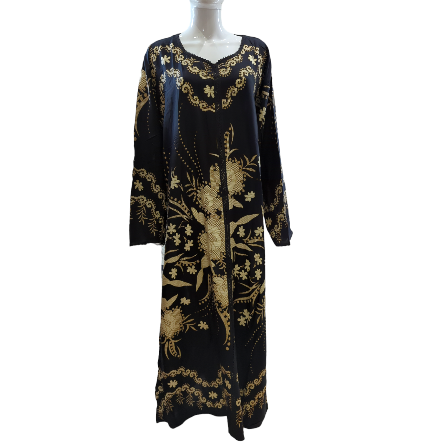 Gold Black - Long Sleeve Plus Size maxi dress