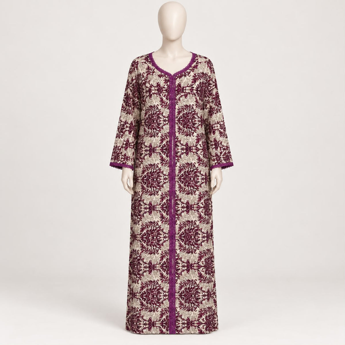 Purple motif - Long Sleeve Plus Size maxi dress