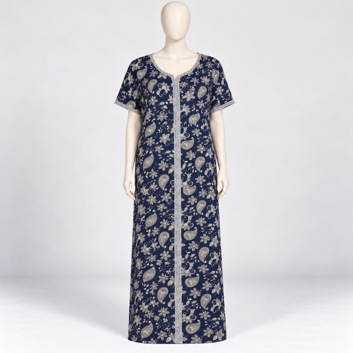 Blue Paisley - Short Sleeve Plus Size maxi dress