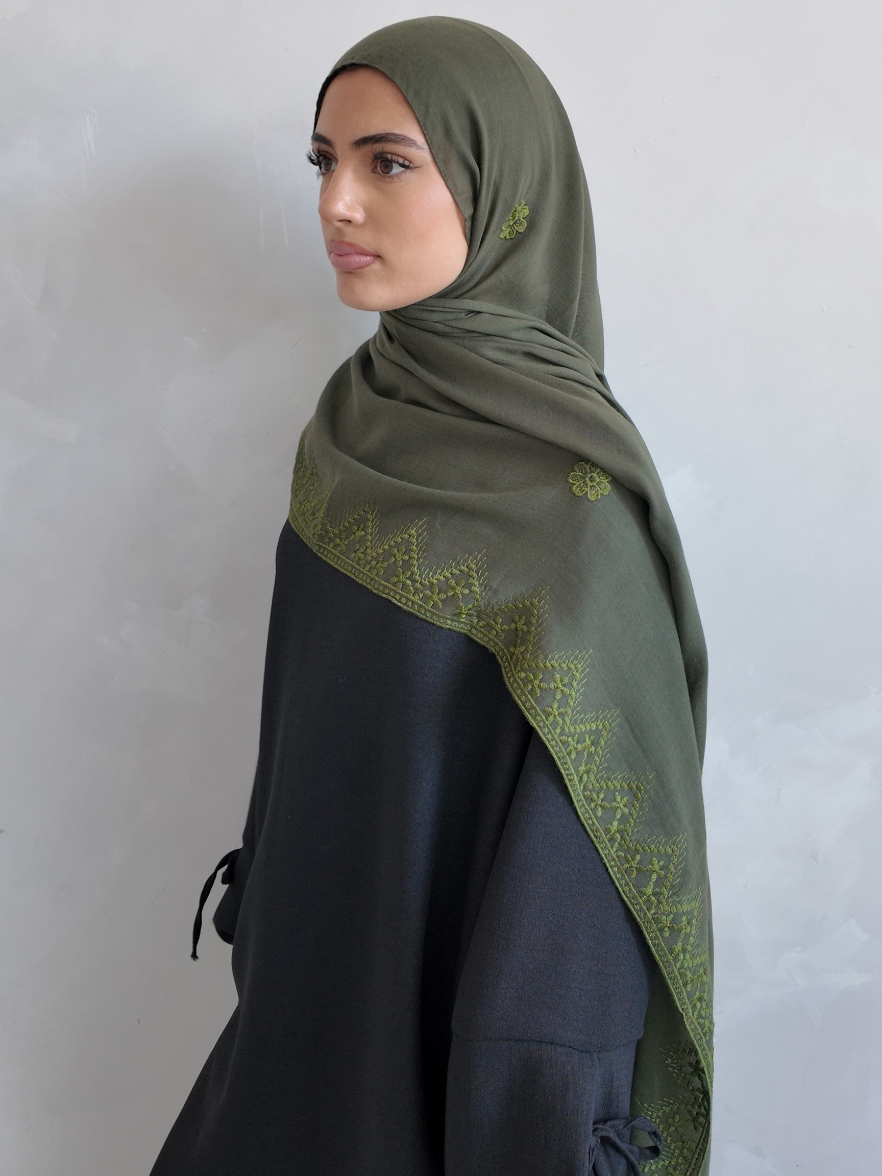 Luxury Turkish Embroidered Modal Hijab – Lightweight Large Premium Scarf