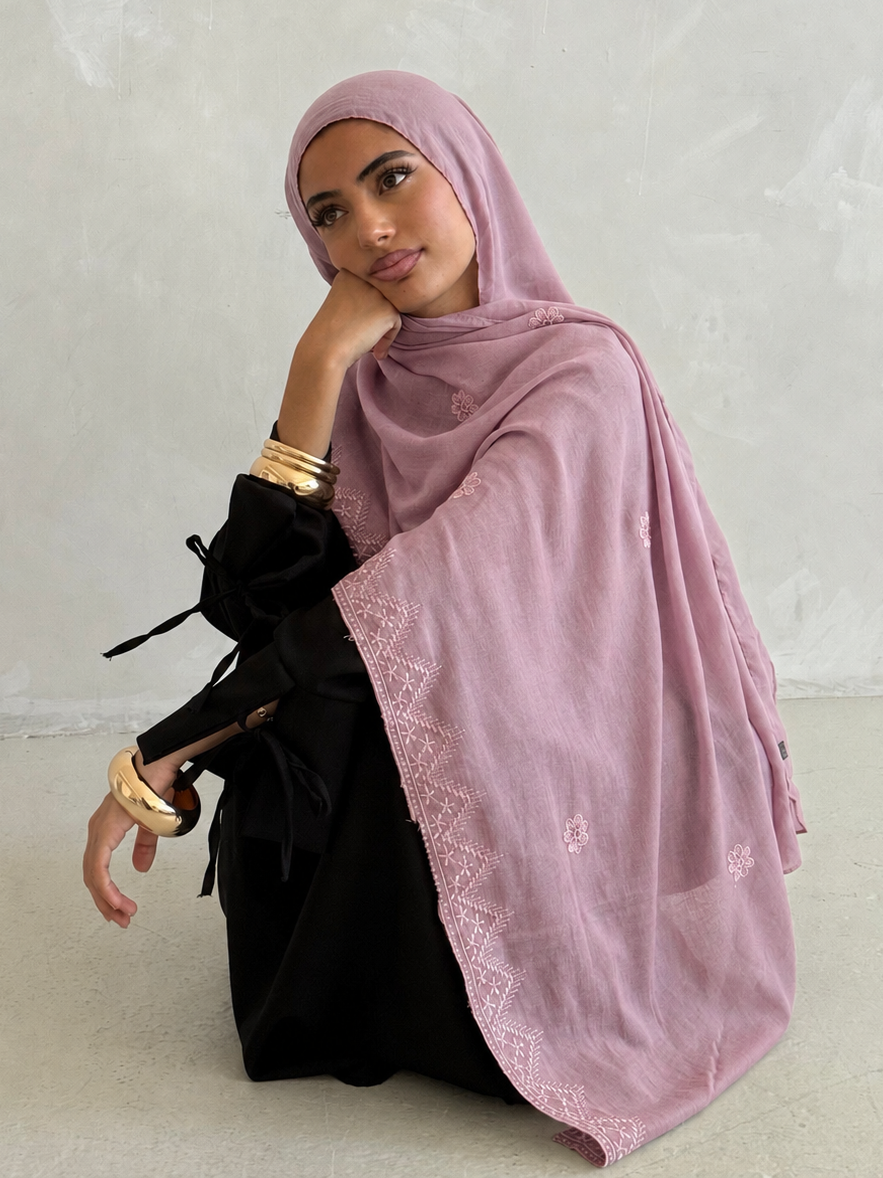 Luxury Turkish Embroidered Modal Hijab – Lightweight Large Premium Scarf