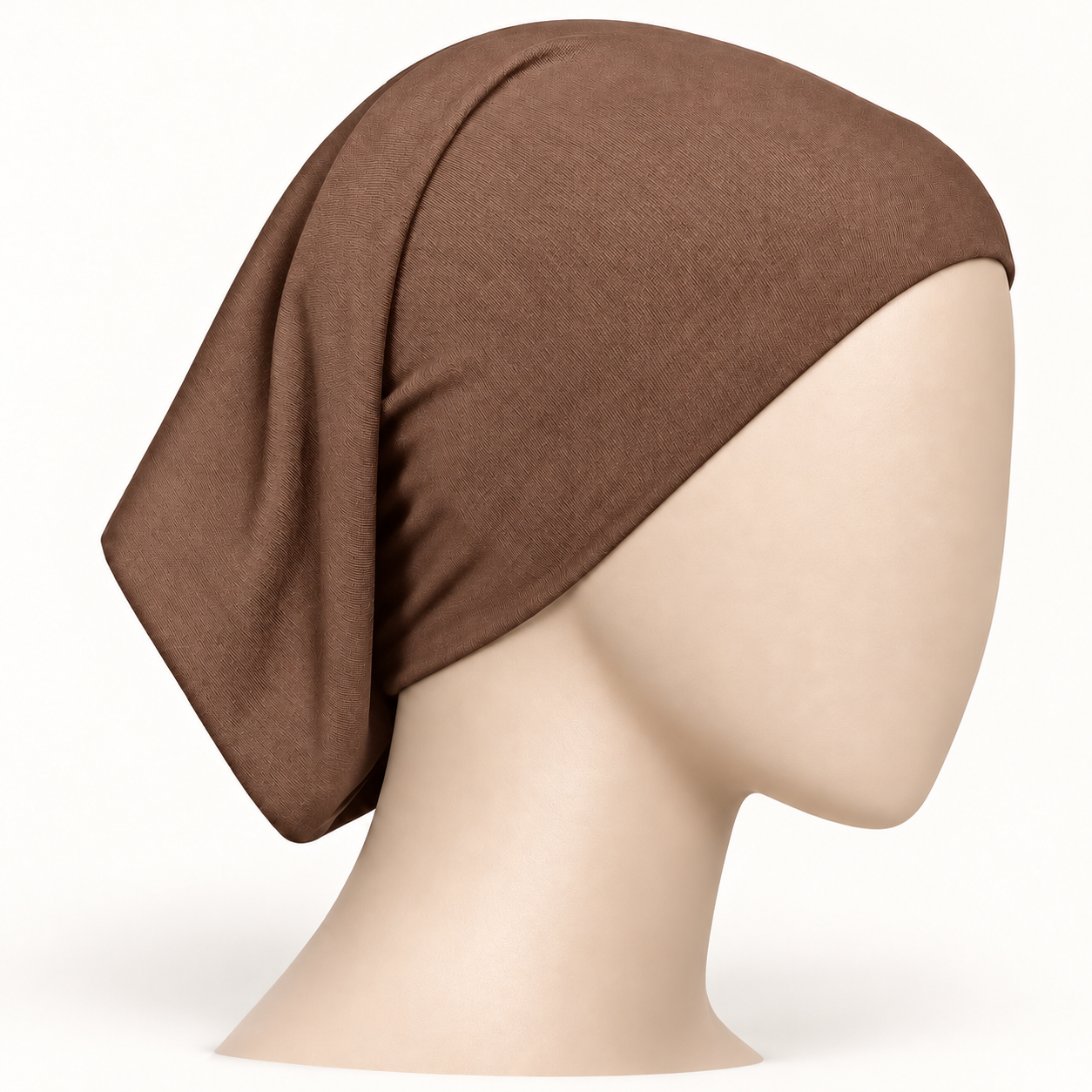 Dark Skin stretch hijab tube undercap on a neutral mannequin