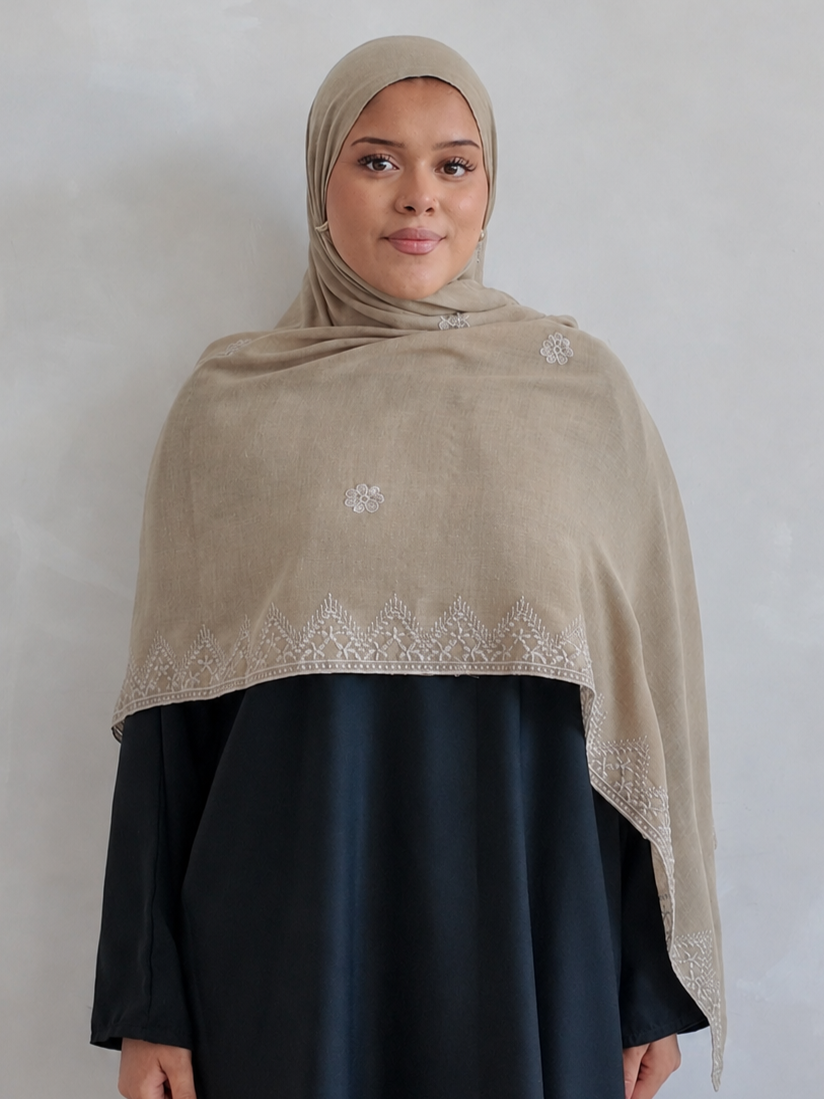 Luxury Turkish Embroidered Modal Hijab – Lightweight Large Premium Scarf