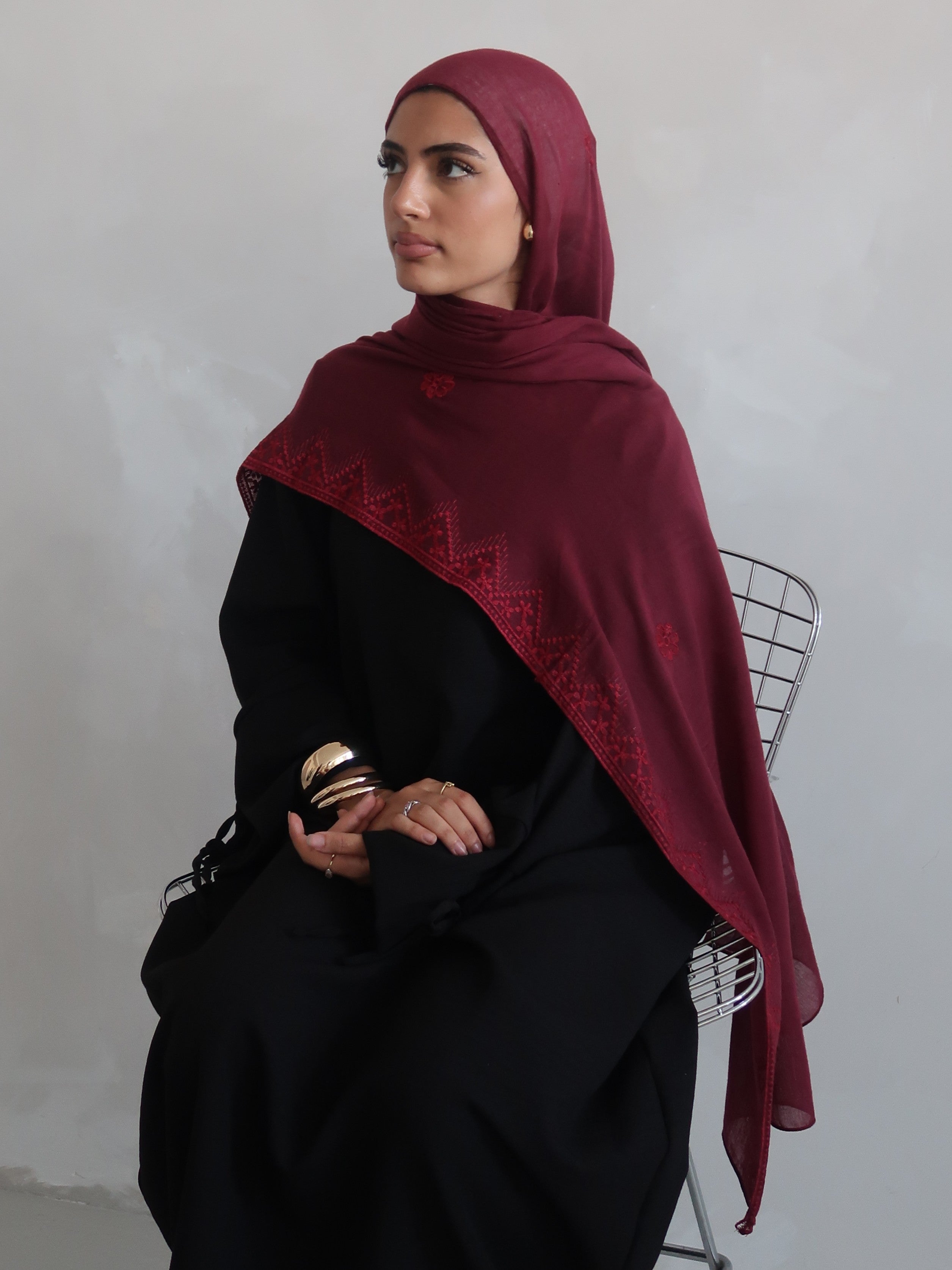 Luxury Turkish Embroidered Modal Hijab – Lightweight Large Premium Scarf