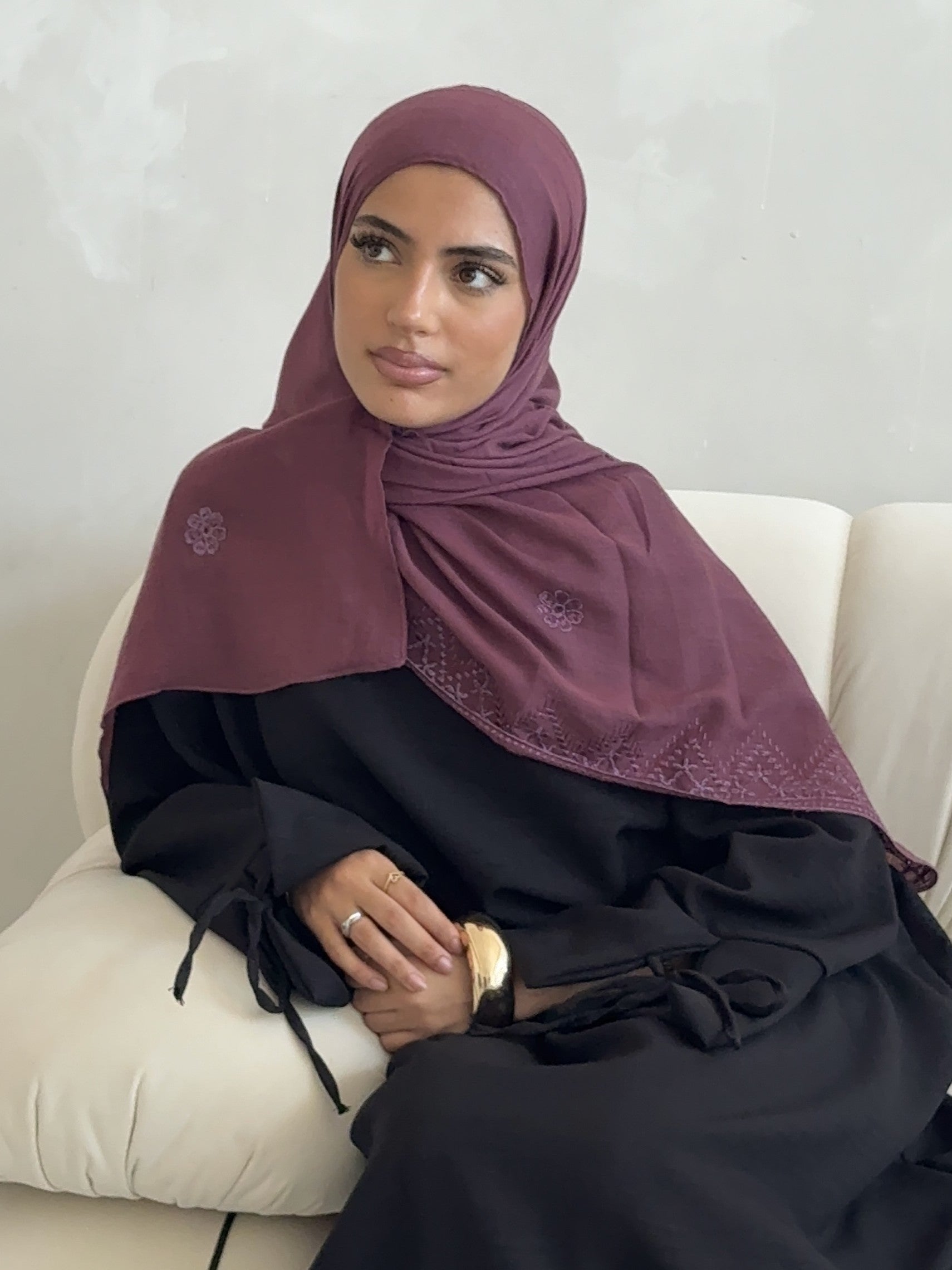 Luxury Turkish Embroidered Modal Hijab – Lightweight Large Premium Scarf