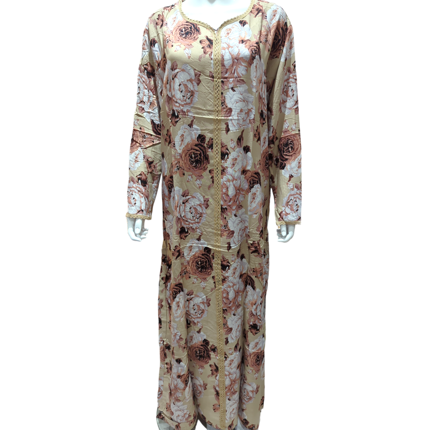 Brown Flower - Long Sleeve maxi dress