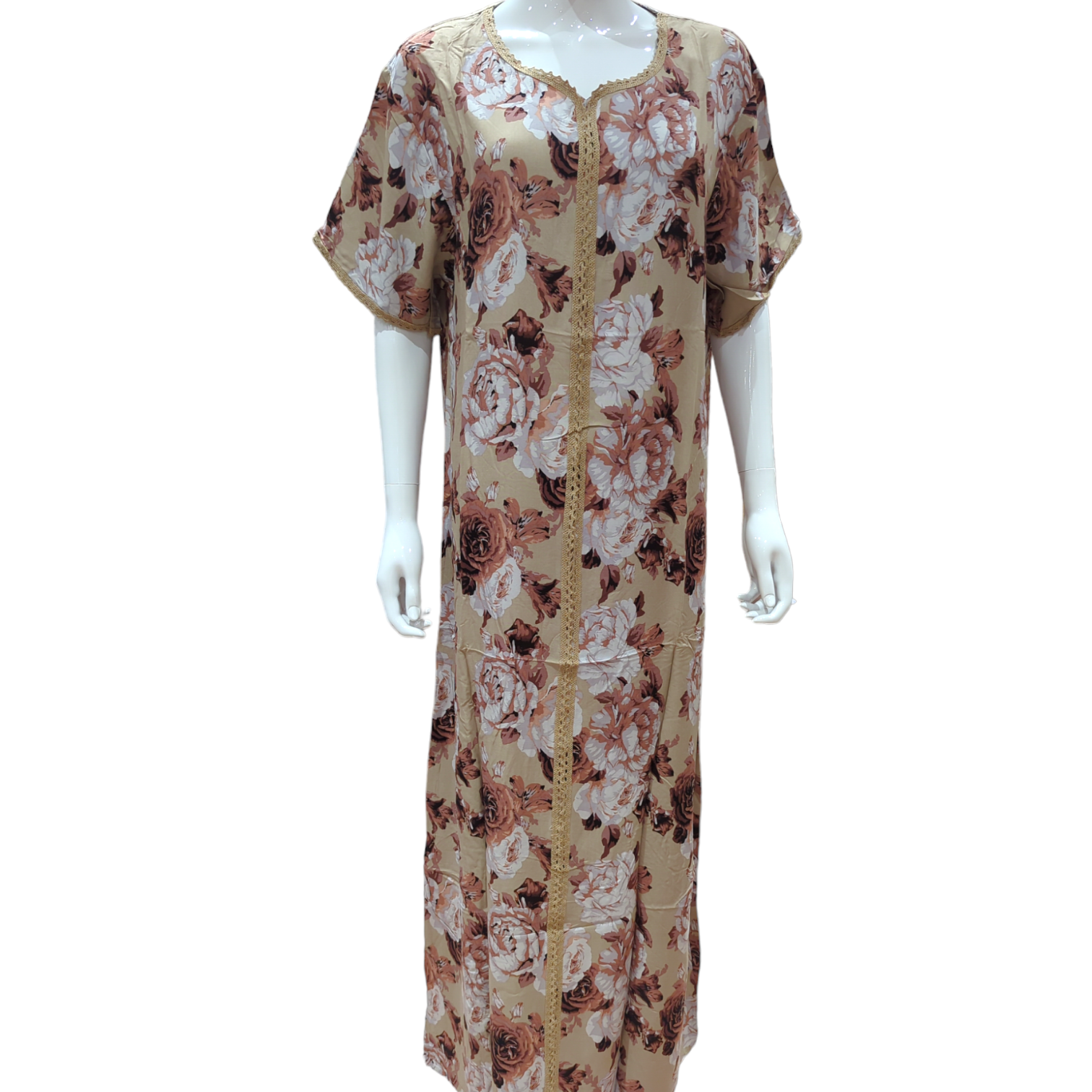 Brown flower - Short Sleeve maxi dress