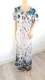 Load image into Gallery viewer, Blue Floral - Short Sleeve maxi dress
