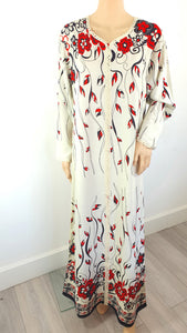 Red and White Floral - Long Sleeve maxi dress