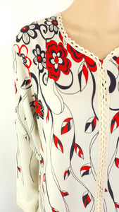 Red and White Floral - Long Sleeve maxi dress