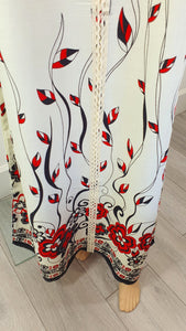 Red and White Floral - Long Sleeve maxi dress