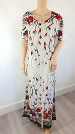 Load image into Gallery viewer, Red and White Floral - Short Sleeve maxi dress
