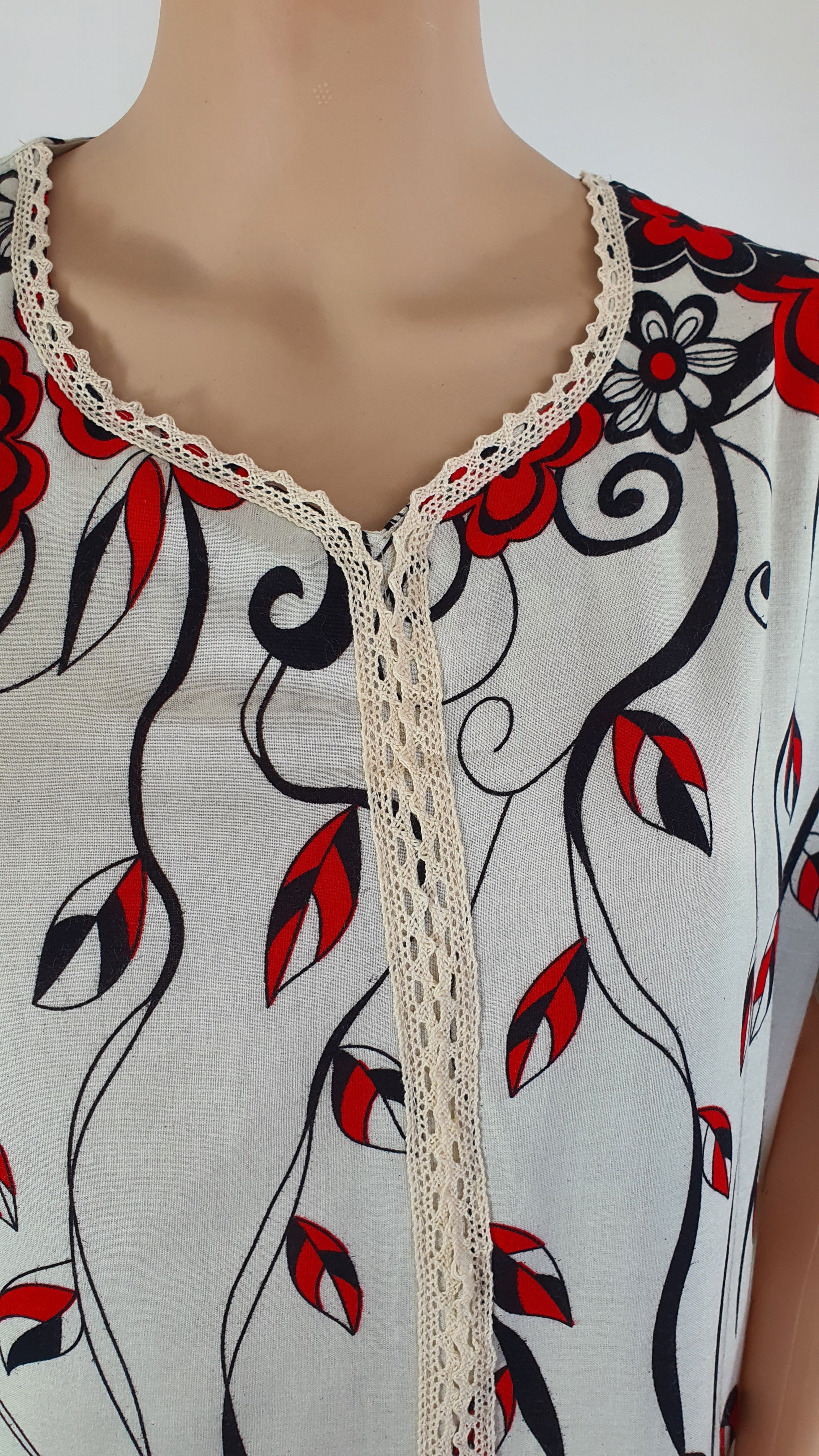 Red and White Floral - Short Sleeve maxi dress