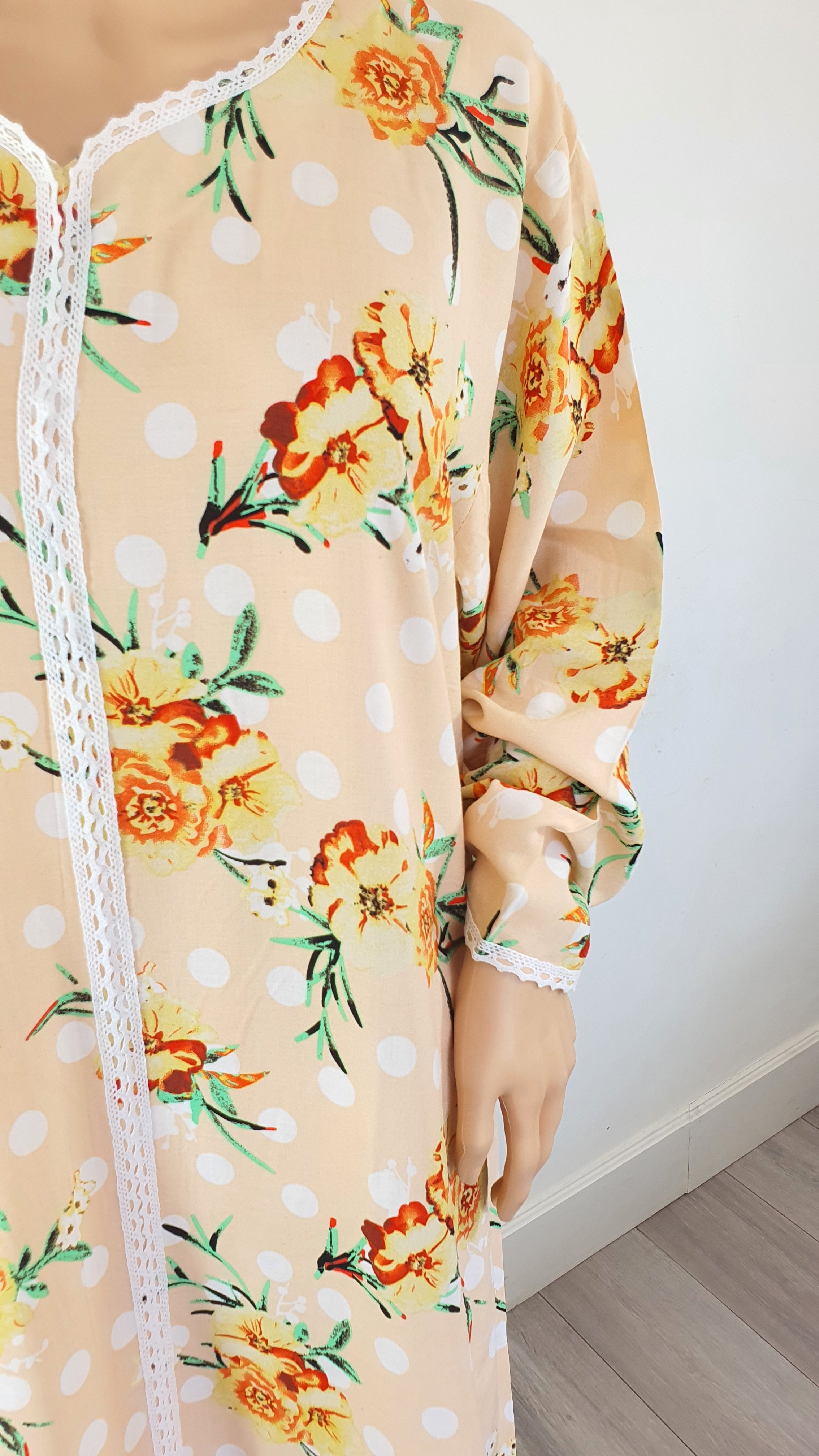 Peach Floral - Long Sleeve maxi dress