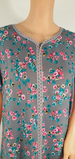 Load image into Gallery viewer, Blue and Pink Flower - Short Sleeve maxi dress
