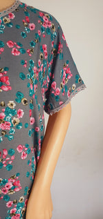 Load image into Gallery viewer, Blue and Pink Flower - Short Sleeve maxi dress
