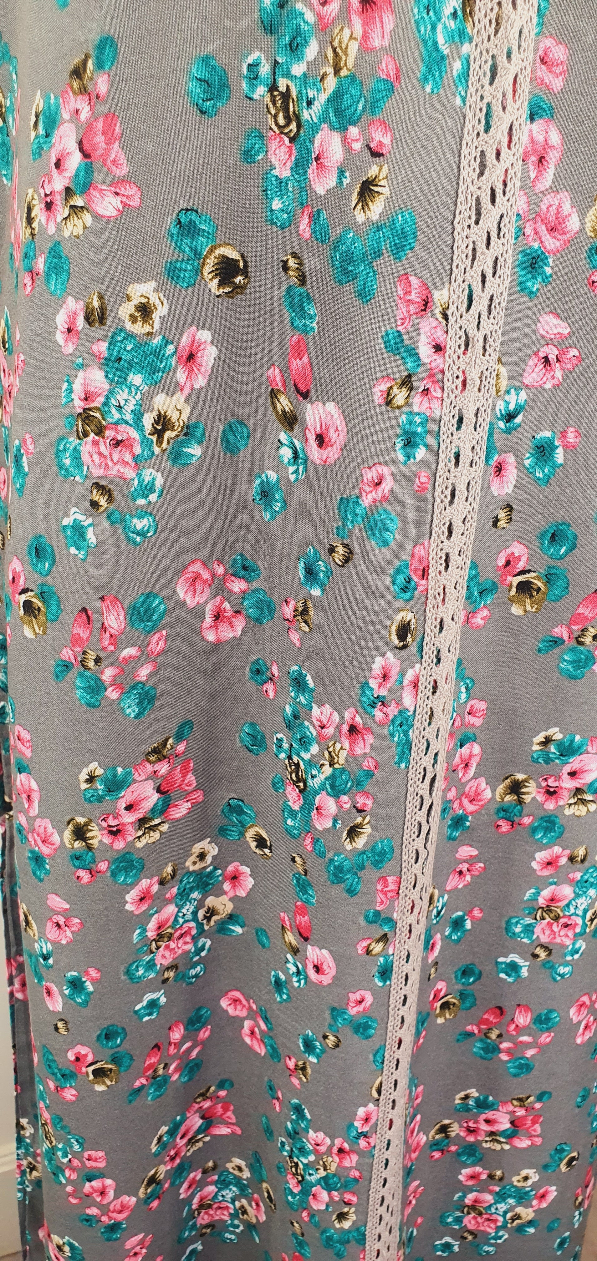 Blue and Pink Flower - Short Sleeve maxi dress