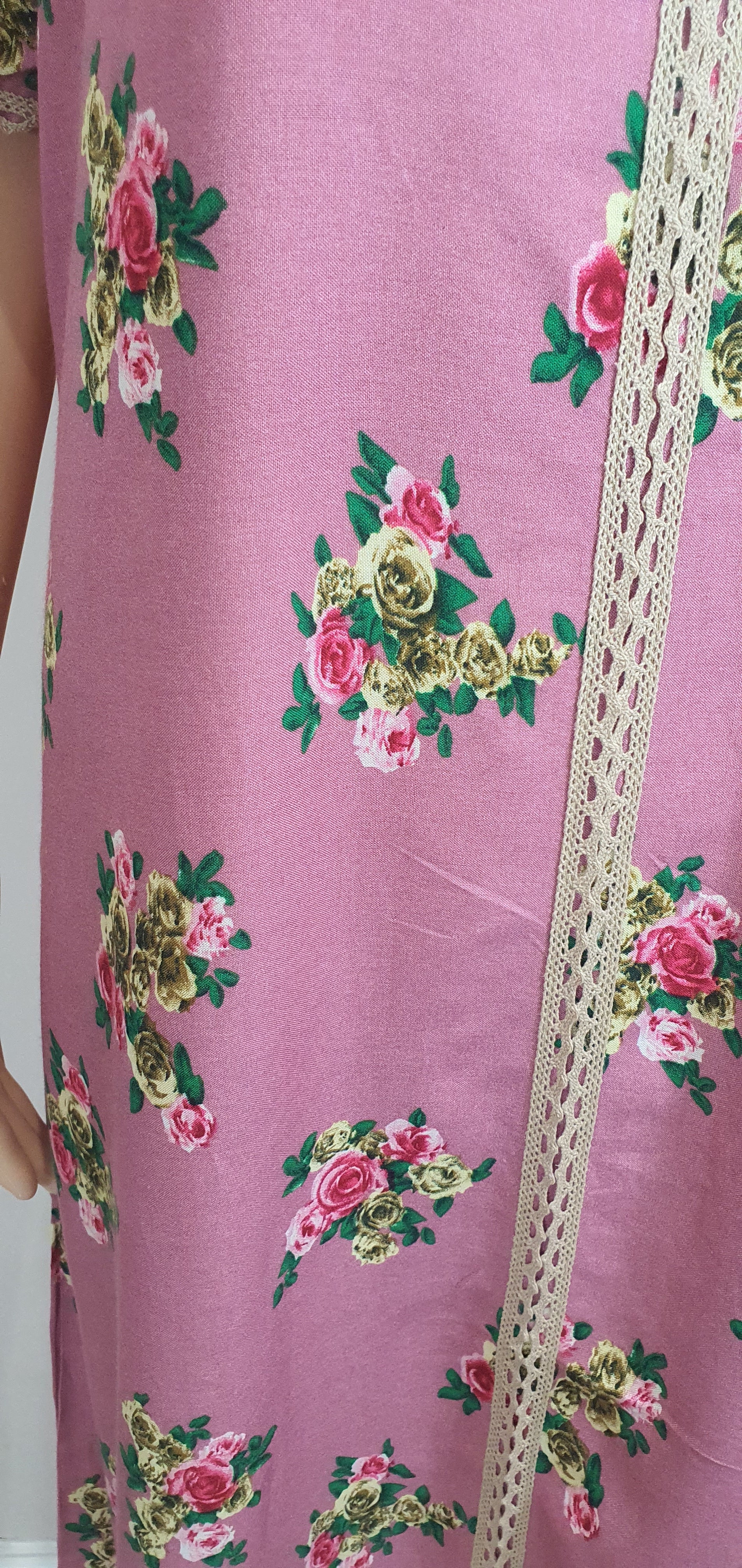 Little Pink Flowers - Short Sleeve maxi dress