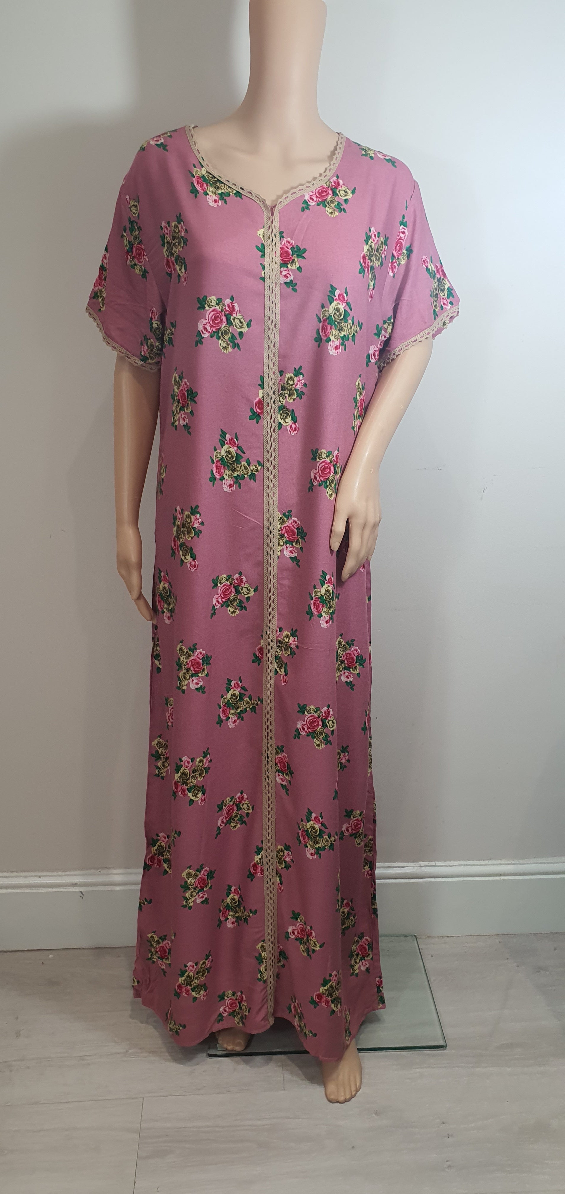 Little Pink Flowers - Short Sleeve maxi dress