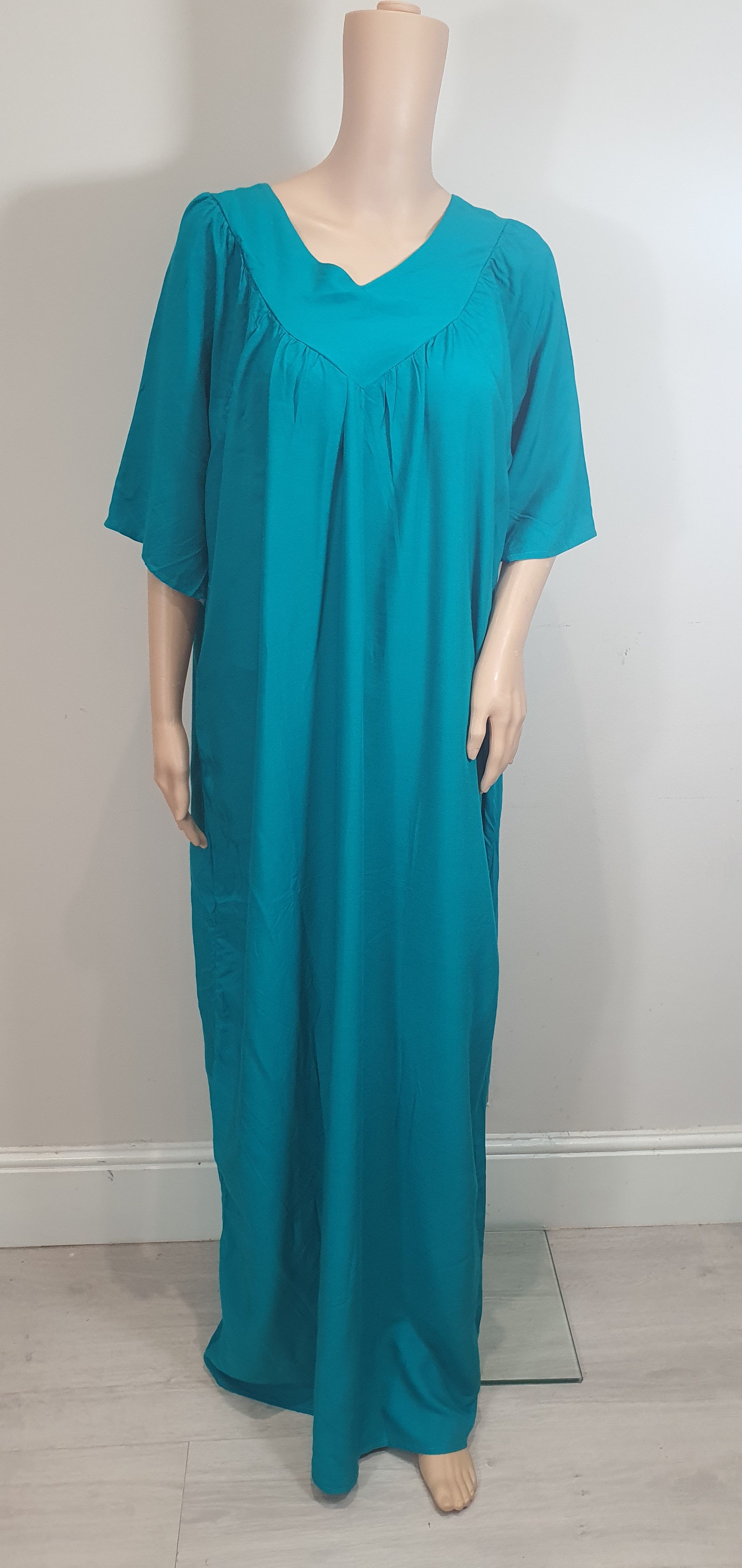 Plain Blue - Short Sleeve maxi dress