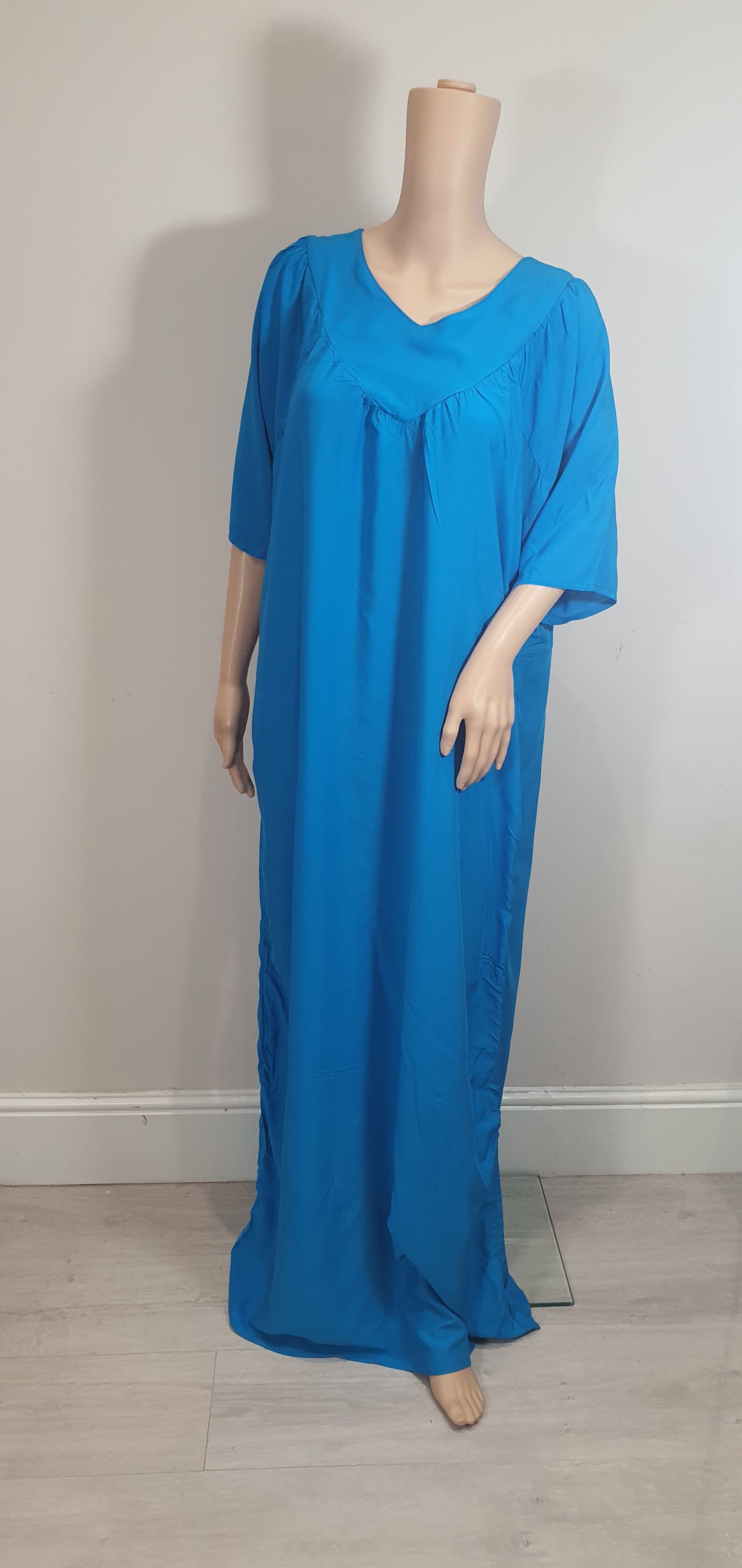 Plain Turquoise - Short Sleeve maxi dress