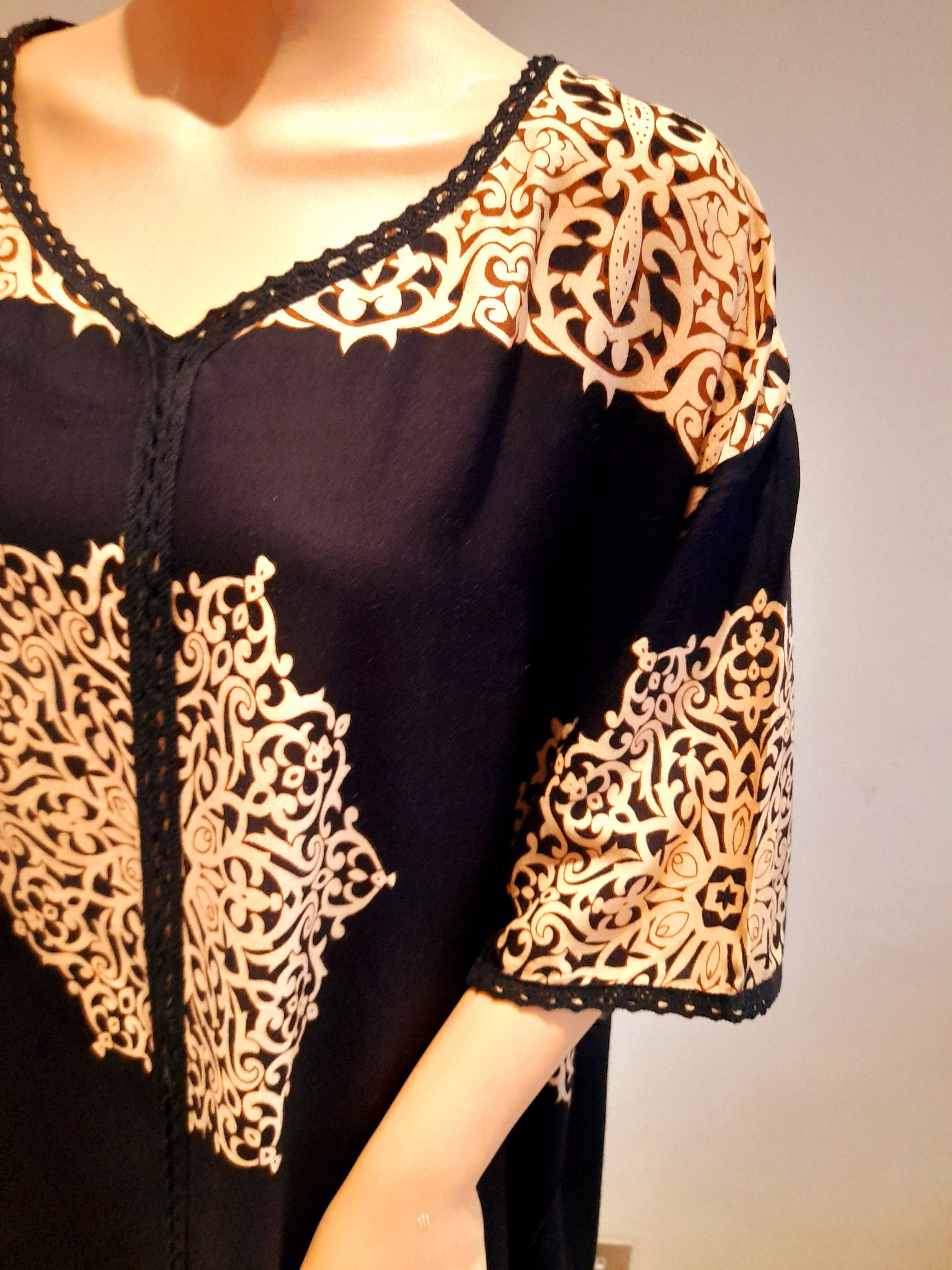 Moroccan Black - Short Sleeve maxi dress