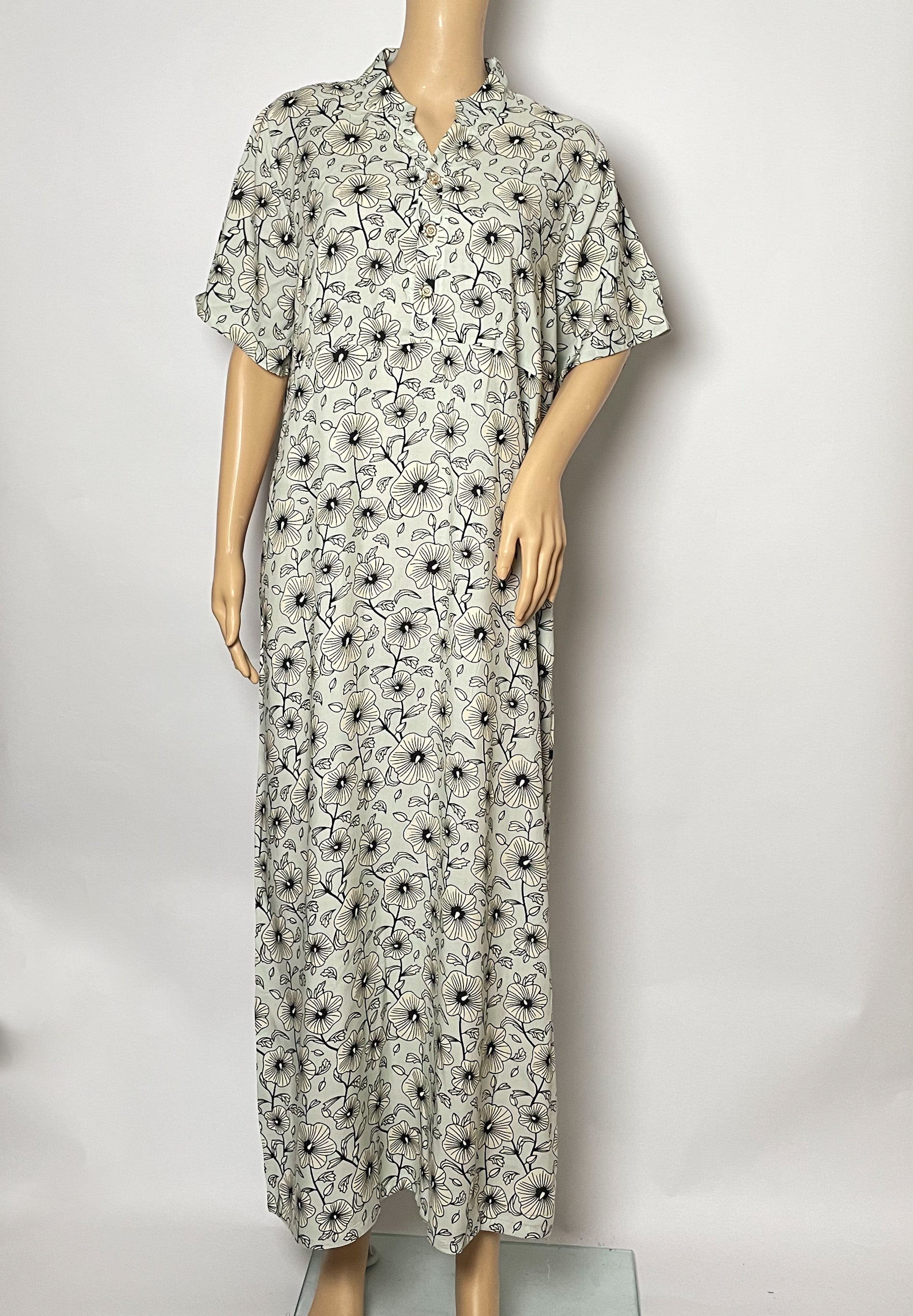 Orchids Mint - Short Sleeve - With Buttons maxi dress