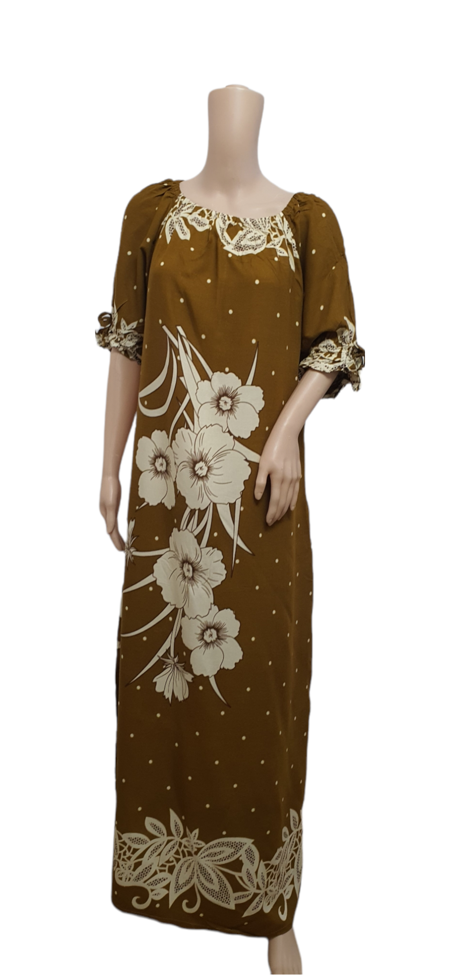 Brown Flowers - Short Sleeve maxi dress
