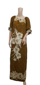 Brown Flowers - Short Sleeve maxi dress